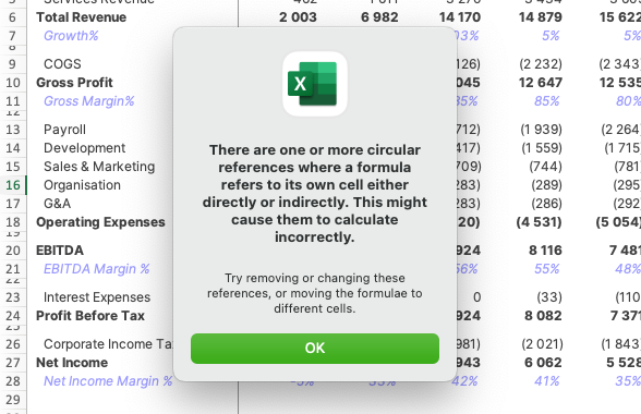 There are one or more circular references where a formula refers to its own cell either directly or indirectly